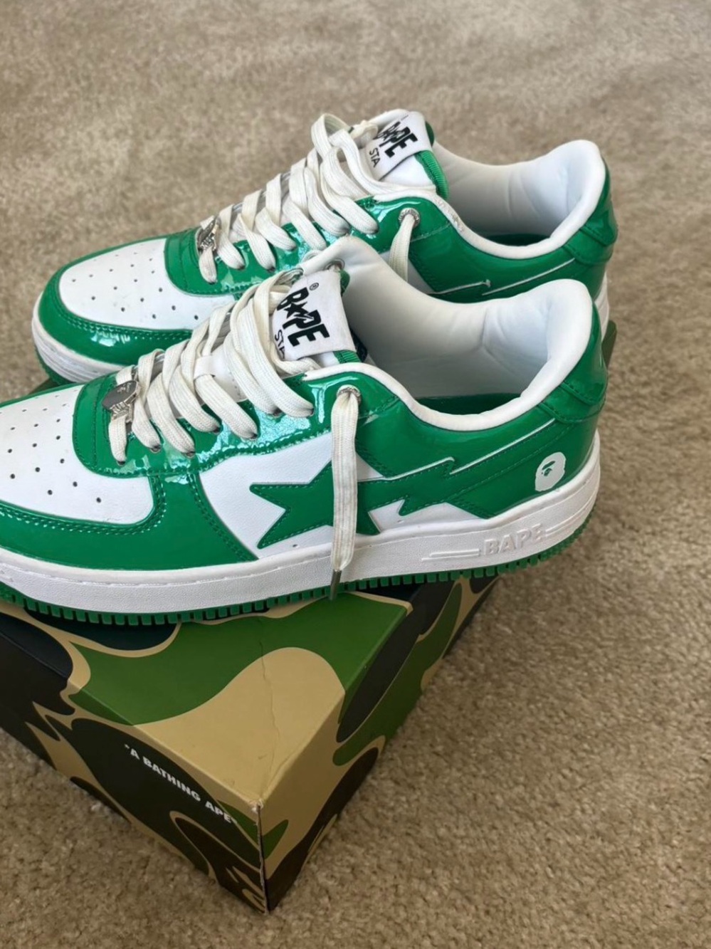 Bape Green & White BAPE STA Low Sneakers